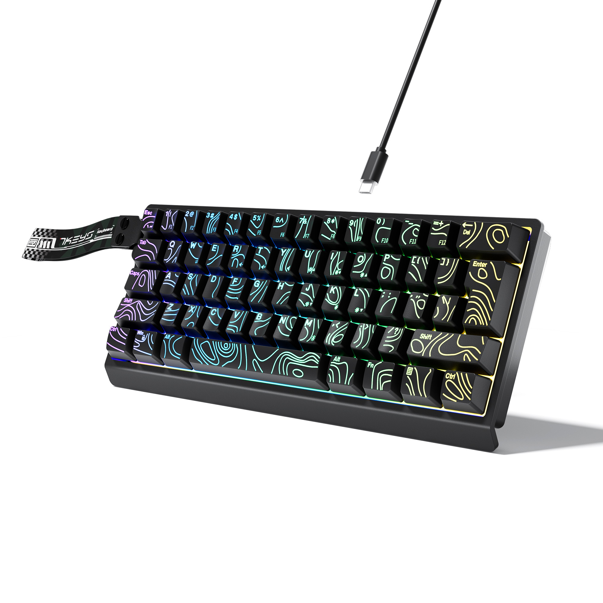 Keyboard Gaming Blue Switch - คีย์บอร์ดแบบมีสายขนาดกะทัดรัด 60% พร้อมไฟแบ็คไลท์ RGB และปุ่มกดแบบไล่เฉดสี เหมาะสำหรับแท็บเล็ต